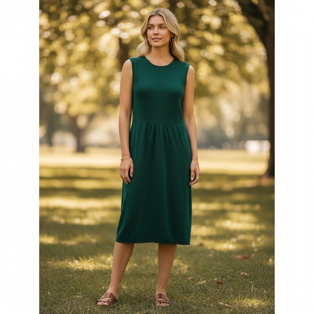 Les Copains Knit Dress Womens 40 Green Sleeveless Empire Waist Made in Italy